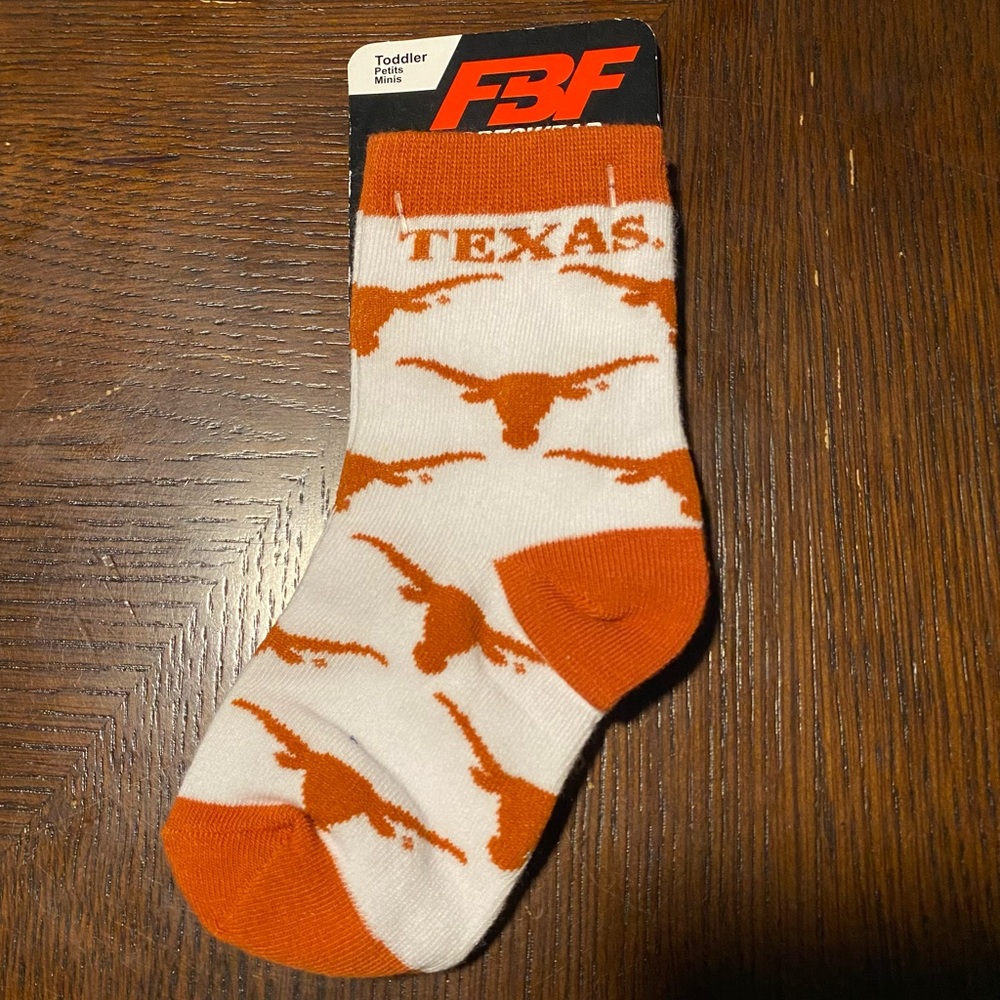 University of Texas Longhorns Toddler Socks Sz 3-8 Orange & White College NWT